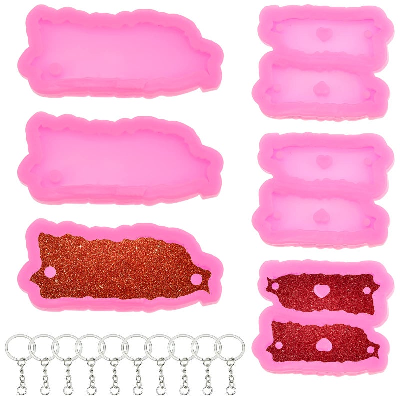 6 Pack Puerto Rico Map Shape Keychain Resin Silicone MoldPendant Polymer Clay Mold with 10 PCS Key Rings for DIY Resin Crafts Jewelry Pendant Making Supplies