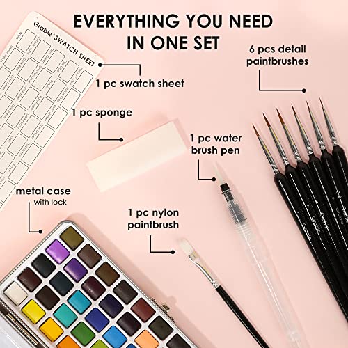 Grabie 50 Colors Watercolor Paint Set, Detail Paint Brush Included, Watercolor Paints, Painting Sets, Art Supplies for Painting, Travel Watercolor Set, Amateur Hobbyists - Image 2