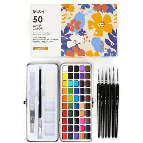 Grabie 50 Colors Watercolor Paint Set, Detail Paint Brush Included, Watercolor Paints, Painting Sets, Art Supplies for Painting, Travel Watercolor Set, Amateur Hobbyists - Image 1