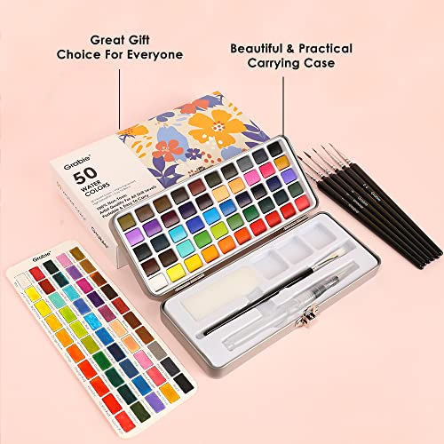 Grabie 50 Colors Watercolor Paint Set, Detail Paint Brush Included, Watercolor Paints, Painting Sets, Art Supplies for Painting, Travel Watercolor Set, Amateur Hobbyists - Image 5