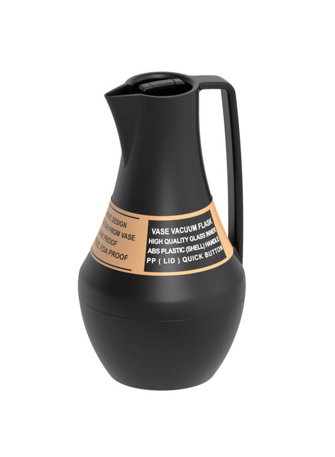 GAZELLA Plastic Tea/Coffee Flask 1 Liter Black, Borosilicate Glass Inside - Image 1