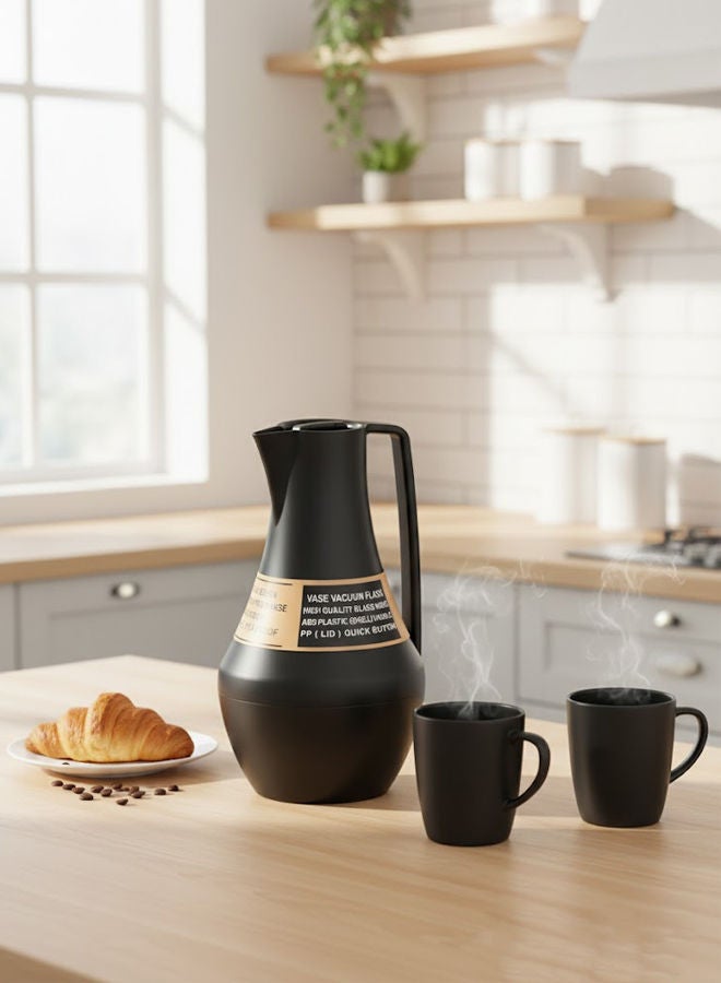 GAZELLA Plastic Tea/Coffee Flask 1 Liter Black, Borosilicate Glass Inside - Image 2