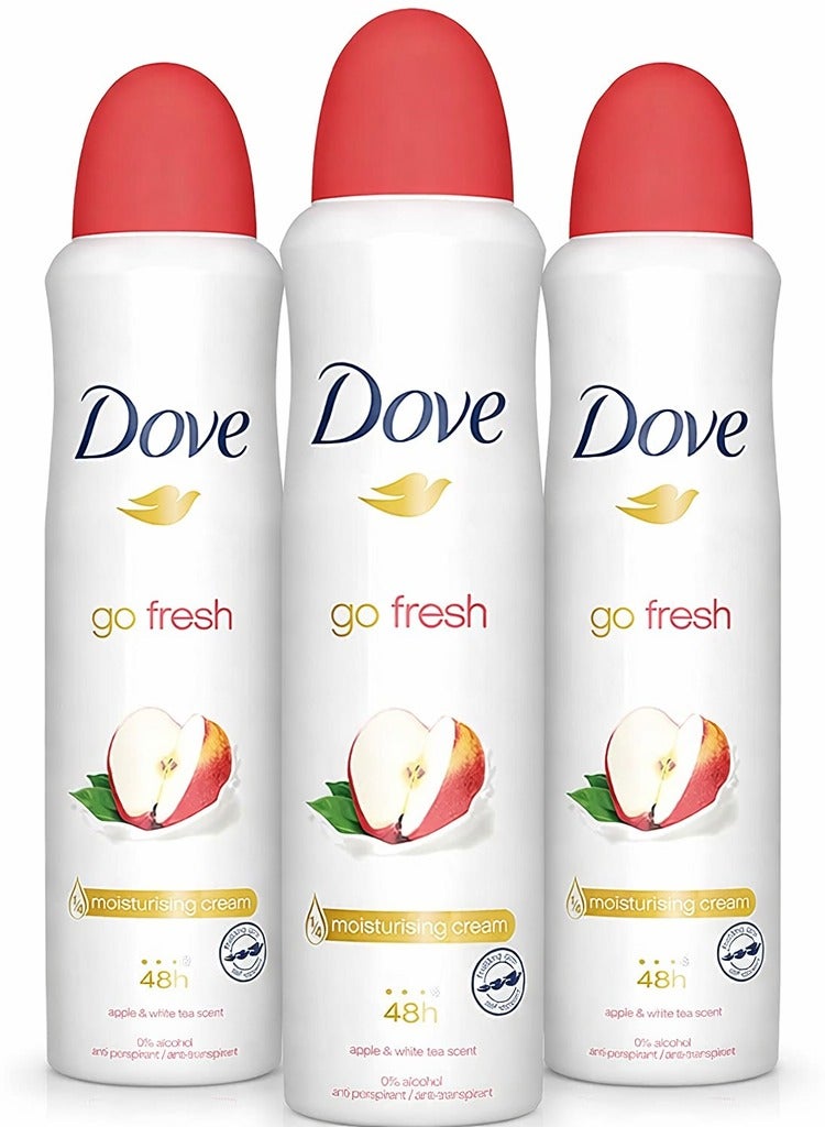 Go Fresh Apple White Tea, Women's Deodorant 3 x 250ml Aerosol Spray