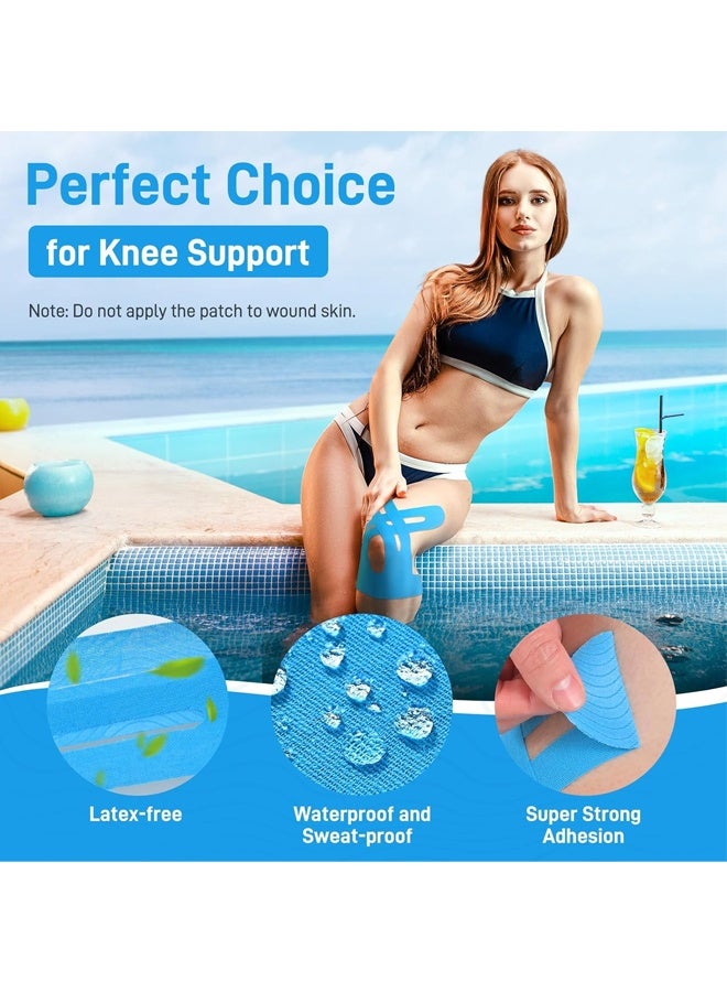 مرح شريط كينزيولوجي للركبتين، 10 قطعة شريط للركبة لتخفيف آلام الركبة، مقطوع مسبقًا، خالٍ من اللاتكس، يدعم العضلات والمفاصل، شريط كينزيولوجي للركبة مقطوع مسبقًا، مقاوم للماء ومرن - Image 4
