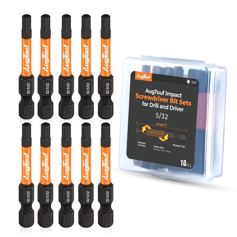 toolant 5/32" Impact Hex Head Allen Wrench Drill Bit Set 10pcs, 1/4” Hex-Shank S2 Steel Hex Bits Set, CNC Machined Tips with Magnetism, 2” Long with Storage Box - Image 1