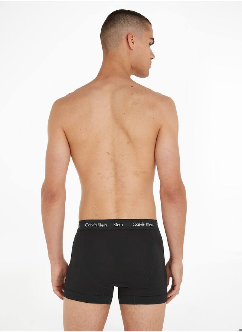 CALVIN KLEIN Men's 3 Pack Trunks - Cotton Stretch, Black/ White  - Image 4