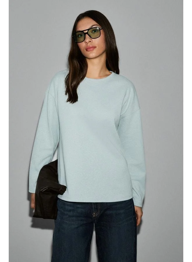 GRIMELANGE NEAT Women's Organic Cotton Bike-Neck Oversized Fit Long Sleeve Gray T-Shirt.