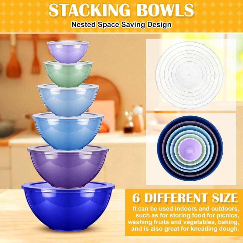 LemonRoad 6 Pcs Plastic Mixing Bowl Set with Lids Colorful Serving Bowl Nesting Storage Bowls for Kitchen, Baking, Prepping, Cooking and Serving Food, Dishwasher & Microwave Safe (Dark Blue) - Image 3