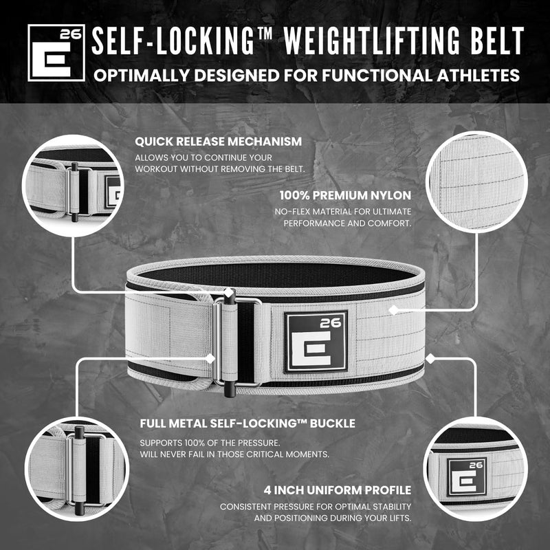 Element 26 Self-Locking Weight Lifting Belt | Premium Weightlifting Belt for Serious Functional Fitness, Weight Lifting, and Olympic Lifting Athletes (Large, White) - Image 3