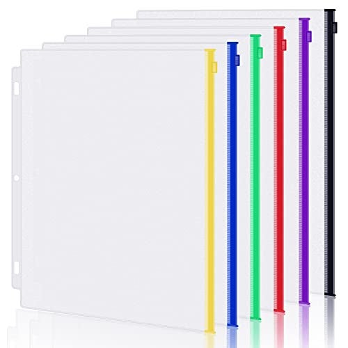 Antner 6 Pack Letter Size Binder Pockets for 3 Ring Binder, Multicolor Zipper Binder Pouches Loose Leaf Bags Document Folders, Waterproof PVC Binder Pockets Filing Bags for Business Office Supplies - Image 1