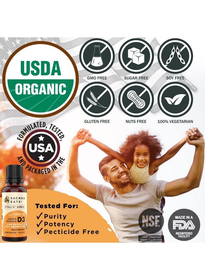 Sacred Eats Organic Liquid Vitamin D Drops for Kids & Adults, Sugar Free. Easy to Use 1,000 IU/Drop in Coconut MCT Oil. Lasts Months, Best for High Doses. Max Absorption VIT D3 Supplement. Great Taste (Citrus) - Image 3