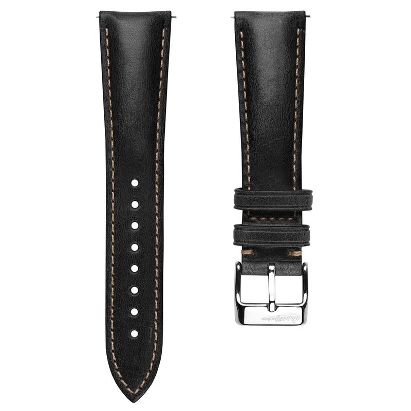 WatchGecko Vintage Highley Certified Genuine Italian Leather Replacement Watch Strap Stylish and Durable Mens Wristwatch Strap Padded for Comfort Easy to fit Black 20 mm - Image 2