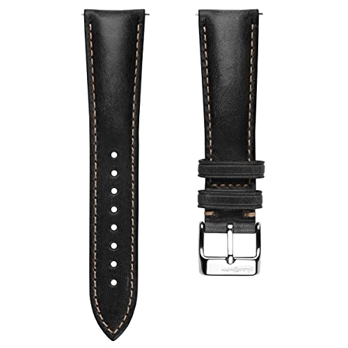 WatchGecko Vintage Highley Certified Genuine Italian Leather Replacement Watch Strap Stylish and Durable Mens Wristwatch Strap Padded for Comfort Easy to fit Black 20 mm - Image 1