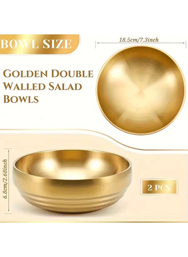Golden Color Double Layer Stainless Steel Noodle Bowls Set of 2 - Image 2