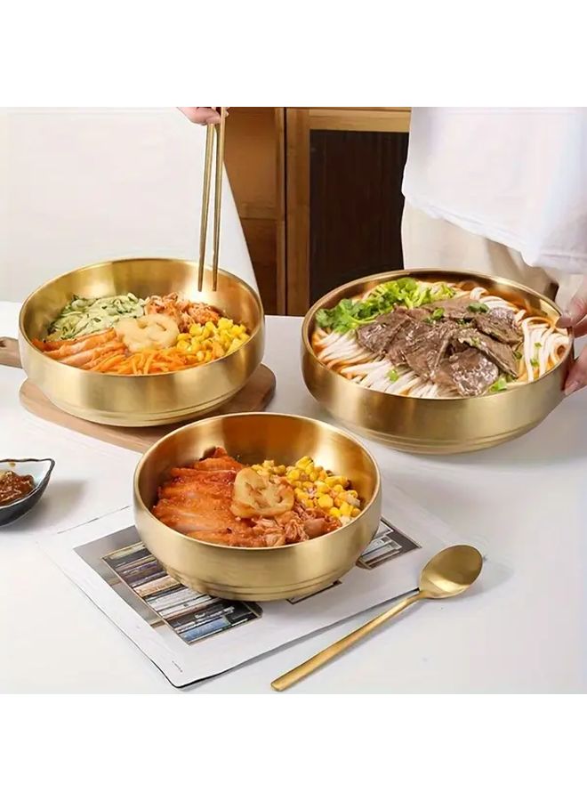 Golden Color Double Layer Stainless Steel Noodle Bowls Set of 2 - Image 5