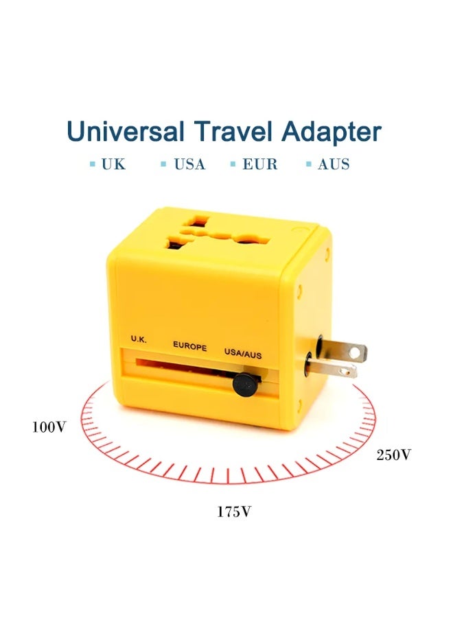Chabeia 5 in 1Universal International Power Travel Plug Adapter, with 2.4A Dual USB-A,European Travel Plug Adapter ,for Europe USA UK AUS Asia ,Worldwide Universal Travel Adapter Plug Converter Charger Outlet ,1500W Multifunctional International Power Adapter Wall Charger with Child Safety Door,Global AC Outlet -Yellow - Image 5