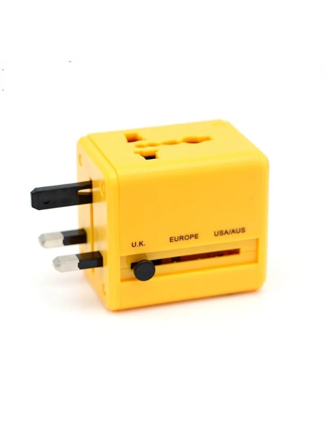 Chabeia 5 in 1Universal International Power Travel Plug Adapter, with 2.4A Dual USB-A,European Travel Plug Adapter ,for Europe USA UK AUS Asia ,Worldwide Universal Travel Adapter Plug Converter Charger Outlet ,1500W Multifunctional International Power Adapter Wall Charger with Child Safety Door,Global AC Outlet -Yellow - Image 1
