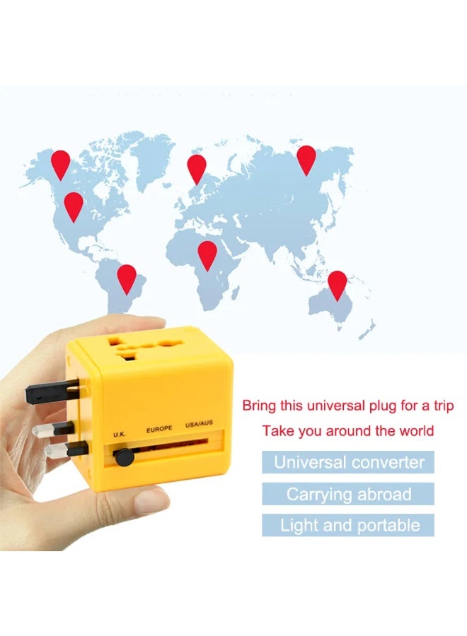 Chabeia 5 in 1Universal International Power Travel Plug Adapter, with 2.4A Dual USB-A,European Travel Plug Adapter ,for Europe USA UK AUS Asia ,Worldwide Universal Travel Adapter Plug Converter Charger Outlet ,1500W Multifunctional International Power Adapter Wall Charger with Child Safety Door,Global AC Outlet -Yellow - Image 4
