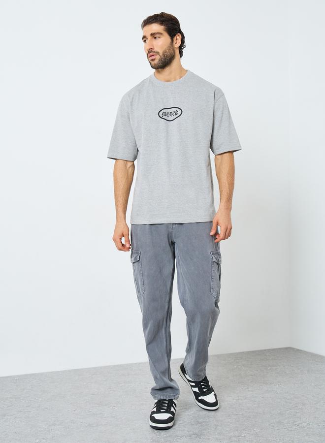 Styli Men Grey Graphic Print Oversized T-Shirt - Image 2