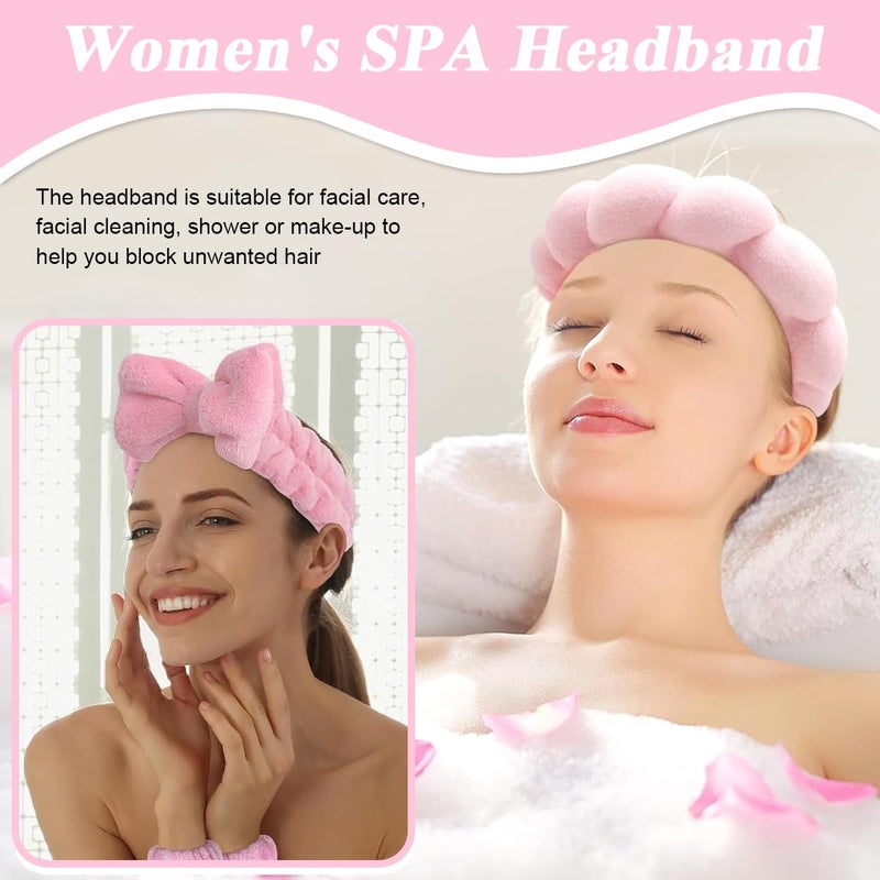 M'AYCREATE MAYCREATE® Face Wash Headband Wristband Set of 4Pcs Facial Headband for Face Washing Flannel Wristband Hair Band Combo for Makeup, Spa Headband for Women Sunflower Edge Sponge Headband, Pink - Image 5
