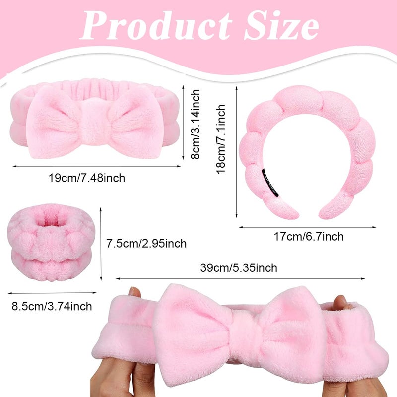 M'AYCREATE MAYCREATE® Face Wash Headband Wristband Set of 4Pcs Facial Headband for Face Washing Flannel Wristband Hair Band Combo for Makeup, Spa Headband for Women Sunflower Edge Sponge Headband, Pink - Image 2