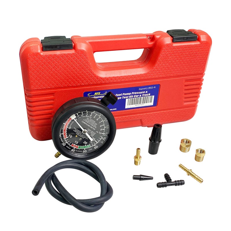 HFSR Fuel Pump Tester Gauge Kit Carburetor Valve Fuel Pump Pressure Vacuum Tester Gauge Test Kit Below 10PSI for Car Truck WStorage Box