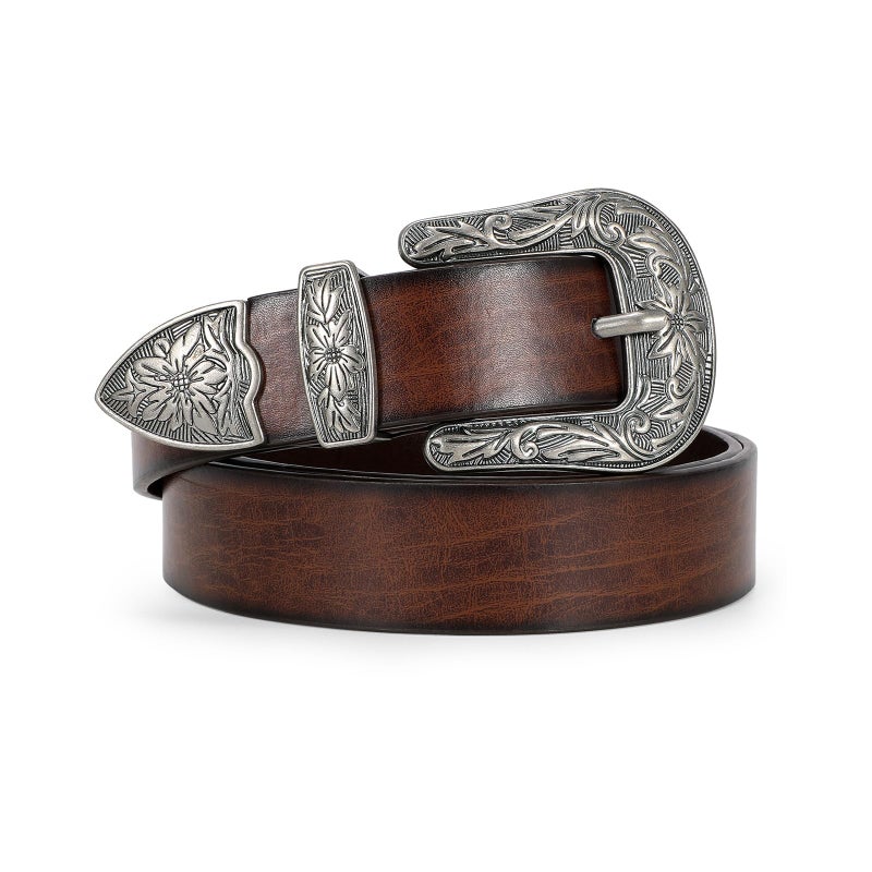 WERFORU Western Belt For Women,Cowgirl Cowboy Belt For Jeans Pants With Silver Vintage Western Buckle - Image 1
