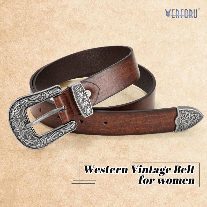 WERFORU Western Belt For Women,Cowgirl Cowboy Belt For Jeans Pants With Silver Vintage Western Buckle - Image 5