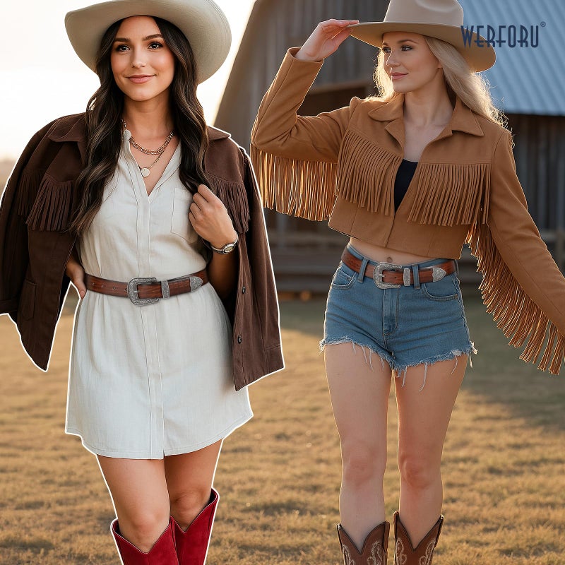 WERFORU Western Belt For Women,Cowgirl Cowboy Belt For Jeans Pants With Silver Vintage Western Buckle - Image 3
