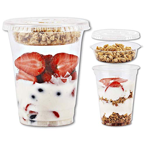12 oz Clear Plastic Parfait Cups with Insert 325oz  Flat Lids No Hole  20 Sets Yogurt Fruit Parfait Cups for Kids for Dips and Veggies Take Away Breakfast and Snacks No Leaking