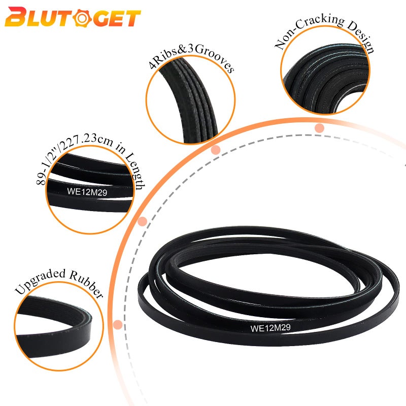 Blutoget We12M29 We03X29897 We12X21574 Dryer Drum Drive Belt By Blutoget Replace We12M22 137292700 We120122 Ap4565702 134163500 - Fit For Ge Hotpoint Dryers Gtd33Eask0Ww Gtd42Easj2Ww (89-1/2 Inches Length) - Image 2