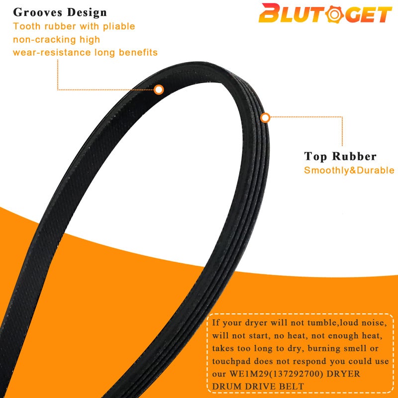 Blutoget We12M29 We03X29897 We12X21574 Dryer Drum Drive Belt By Blutoget Replace We12M22 137292700 We120122 Ap4565702 134163500 - Fit For Ge Hotpoint Dryers Gtd33Eask0Ww Gtd42Easj2Ww (89-1/2 Inches Length) - Image 3