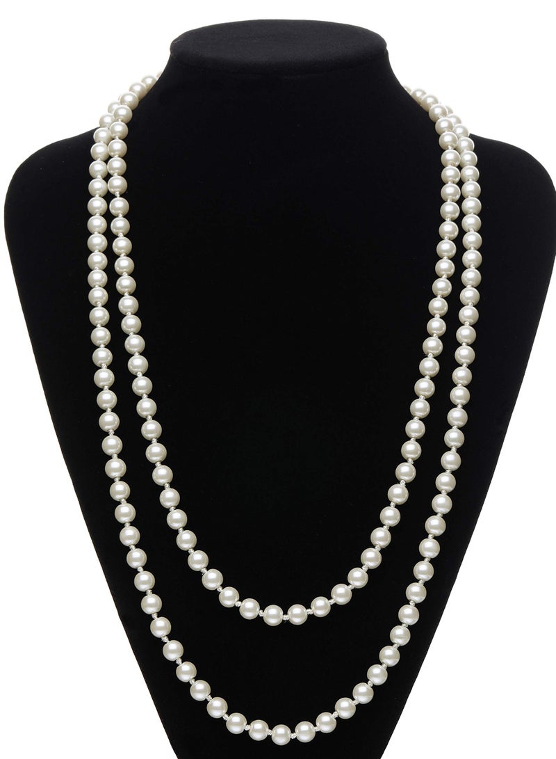 1920s Prom Theme Costume Accessory Set for Women: Feather Headband, Pearl Necklace, Gloves, and Plastic Holder for a Glamorous Vintage Look.