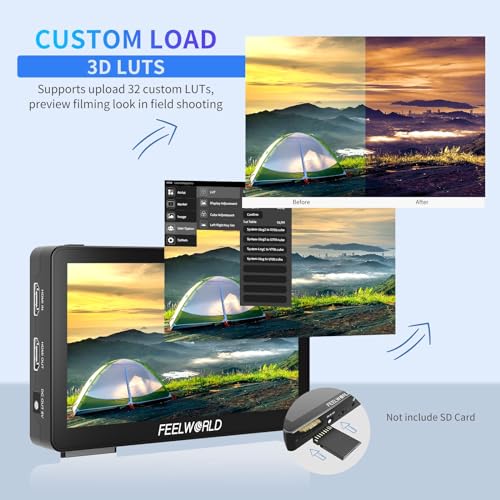 FEELWORLD F6 Plus V2 6 inch DSLR Camera Field Touch Screen Monitor with F750 Battery 4400mAh and Bag Waveform HDR LUT 1920x1080 IPS Video Peaking Focus Assist 4K HDMI 84V DC in Out - Image 3