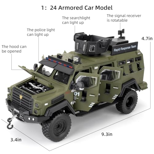 LOVEPOSELY Compatible for 124 SaberToothed Tiger Alloy Armored Car Model Collectible Diecast Armoured Explosive Protected Vehicle Toy Pull Back Toy Car with Sound and Light for Adult Kids Green - Image 5