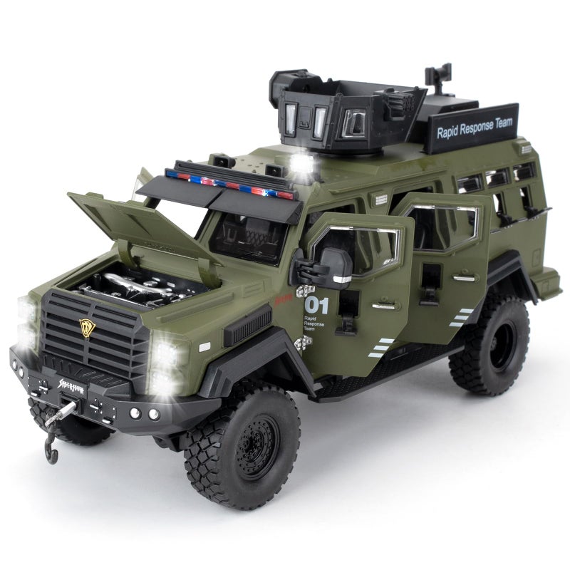 LOVEPOSELY Compatible for 124 SaberToothed Tiger Alloy Armored Car Model Collectible Diecast Armoured Explosive Protected Vehicle Toy Pull Back Toy Car with Sound and Light for Adult Kids Green - Image 3