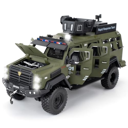 LOVEPOSELY Compatible for 124 SaberToothed Tiger Alloy Armored Car Model Collectible Diecast Armoured Explosive Protected Vehicle Toy Pull Back Toy Car with Sound and Light for Adult Kids Green - Image 1