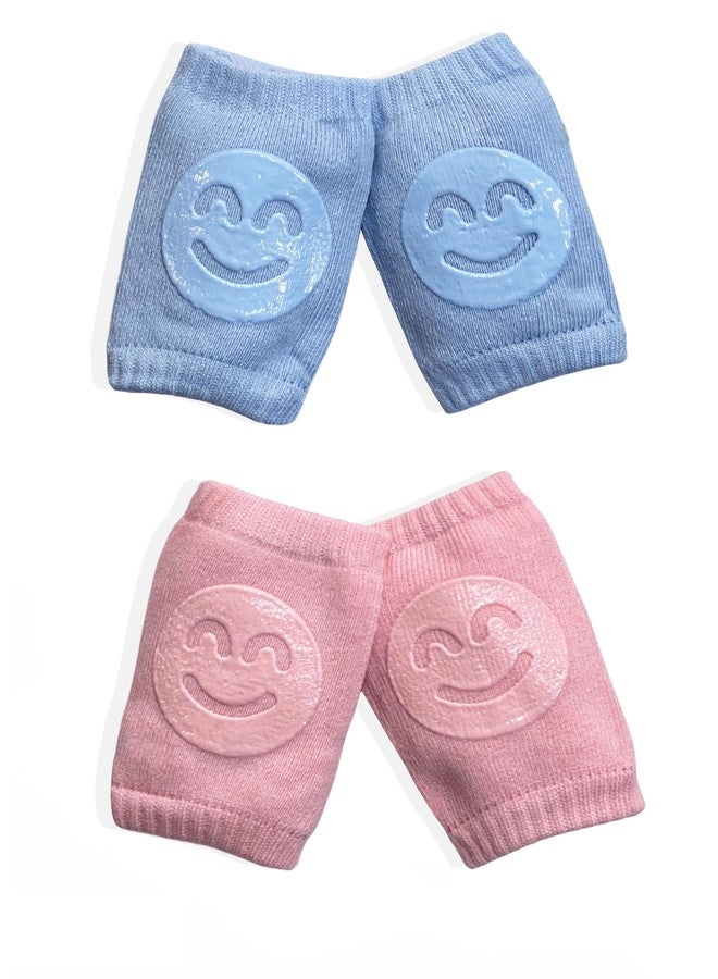 FEBVIBE 2 Pairs Smiley Pattern Baby Knee Pads for Crawling, Anti-Slip/Padded Stretchable Elastic Cotton Soft Breathable Comfortable Knee Cap/Elbow Safety Protector (Multicolor 01) - Image 1