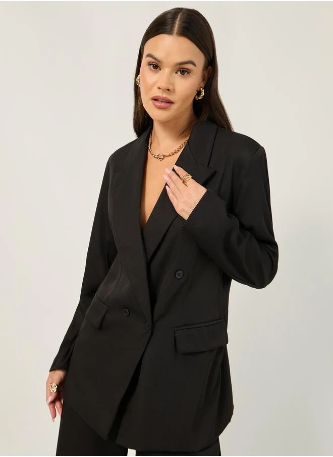 Styli Double Breasted Notch Lapel Neck Longline Blazer