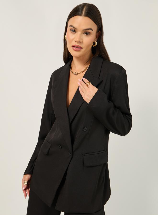 Styli Double Breasted Notch Lapel Neck Longline Blazer  - Image 1