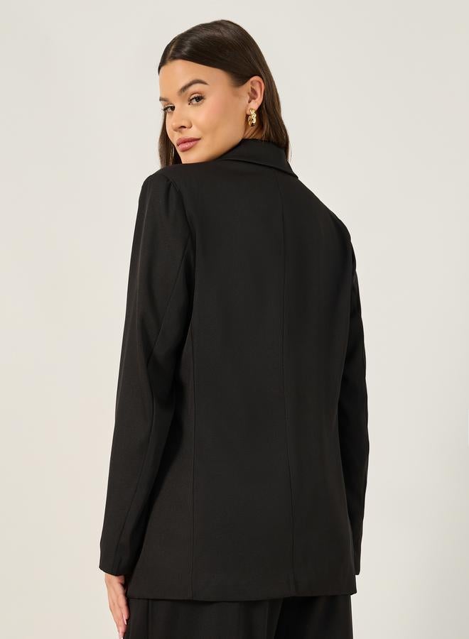 Styli Double Breasted Notch Lapel Neck Longline Blazer  - Image 4