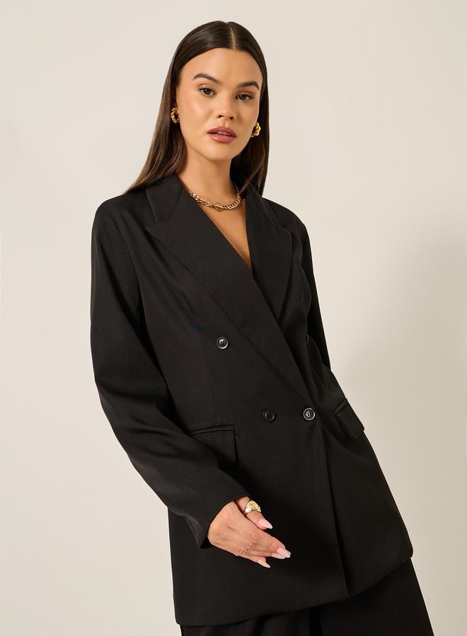 Styli Double Breasted Notch Lapel Neck Longline Blazer  - Image 5