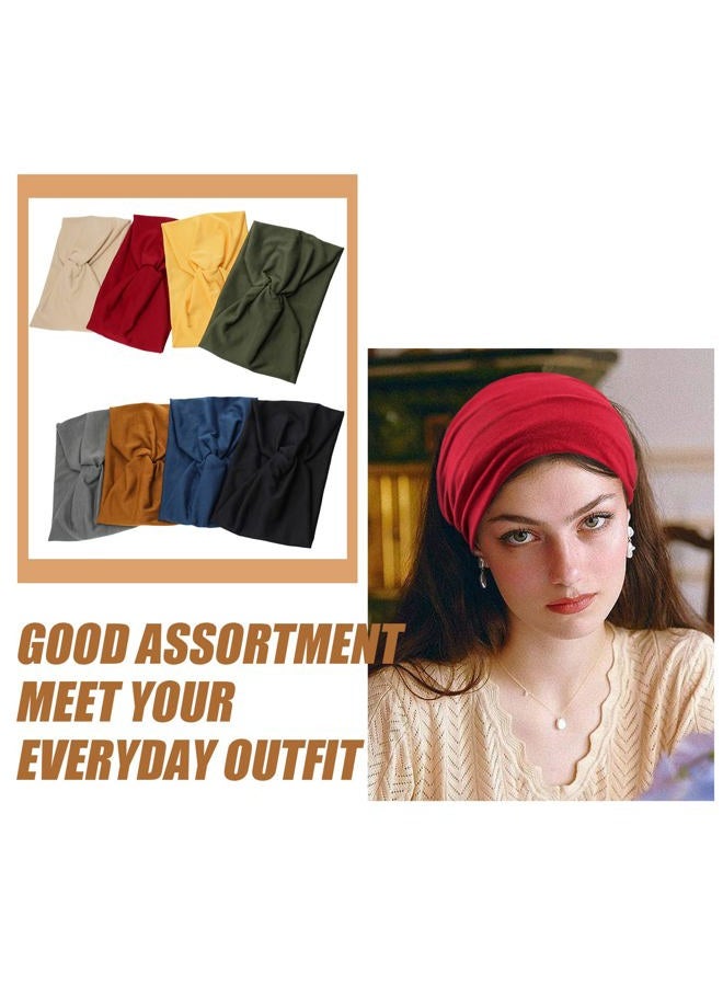 Carede Wide Headbands for Women, Large Twist Headbands Boho Turban Headband Stretchy Head Wraps Yoga Head Bands For Women's Hair,Pack of 8 - Image 5