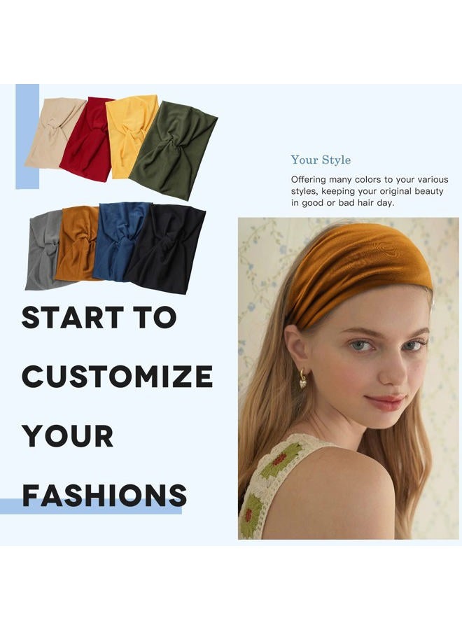 Carede Wide Headbands for Women, Large Twist Headbands Boho Turban Headband Stretchy Head Wraps Yoga Head Bands For Women's Hair,Pack of 8 - Image 3