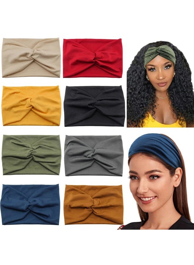 Carede Wide Headbands for Women, Large Twist Headbands Boho Turban Headband Stretchy Head Wraps Yoga Head Bands For Women's Hair,Pack of 8 - Image 1