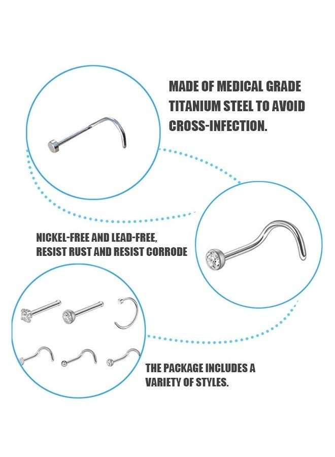 30 Pcs 20G Nose Rings For Women Nose Piercings Jewelry Gold Nose Rings Hoops Stainless Steel Nose Studs Screw For Women Men Silver  - Image 3