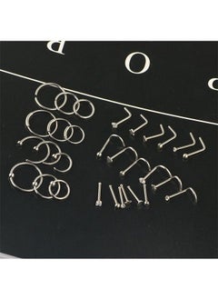Generic 30 Pcs 20G Nose Rings For Women Nose Piercings Jewelry Gold Nose Rings Hoops Stainless Steel Nose Studs Screw For Women Men Silver  - Image 4