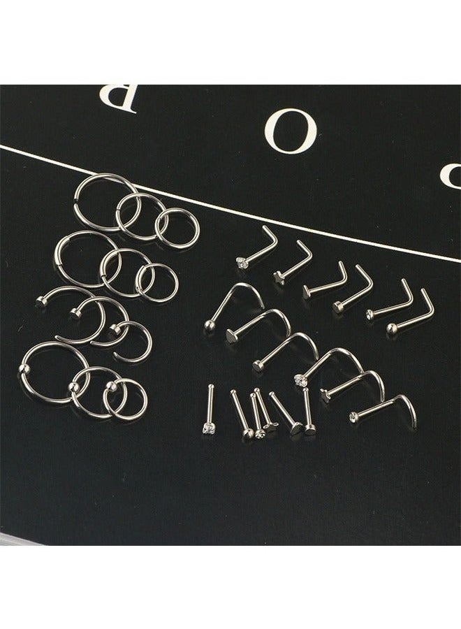 30 Pcs 20G Nose Rings For Women Nose Piercings Jewelry Gold Nose Rings Hoops Stainless Steel Nose Studs Screw For Women Men Silver  - Image 4