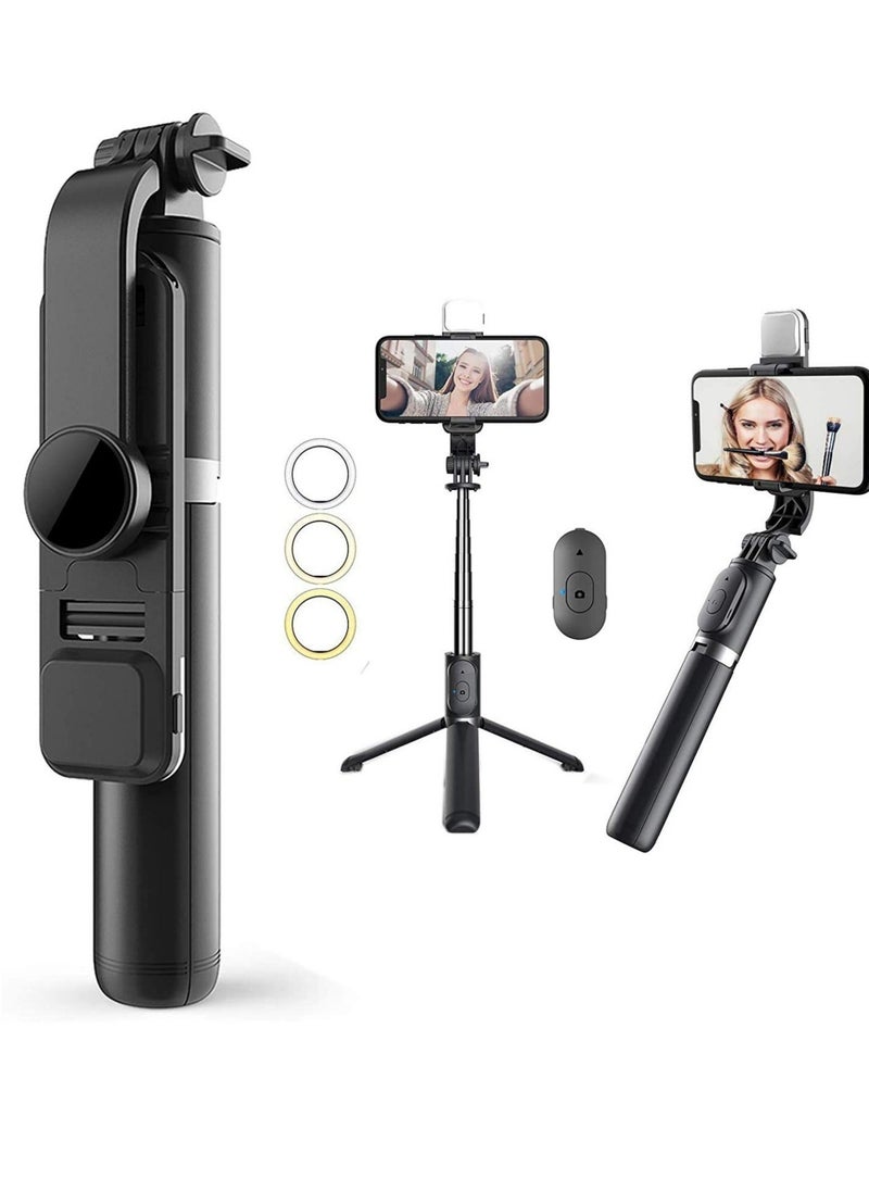 Raxoom Bluetooth Extendable Selfie Stick with Led Light Wireless Remote and Tripod Stand 104cm for All iPhone and Android Smartphone - Image 1
