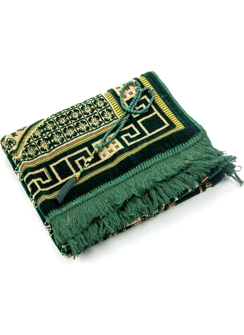 İhvan Ihvan Luxury Velvet Chippinger Prayer Rug Rosary Gift Green